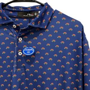 RLX Ralph Lauren Mens Golf Polo Shirt Royal Multi Floral Print Wicking Size L